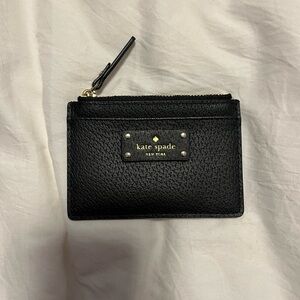 Kate Spade Black Leather Zip Card Case with Gold Hardware
